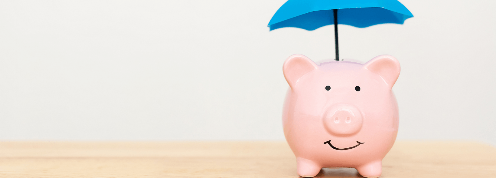 Piggy bank with umbrella over it to represent 'Income Protection'