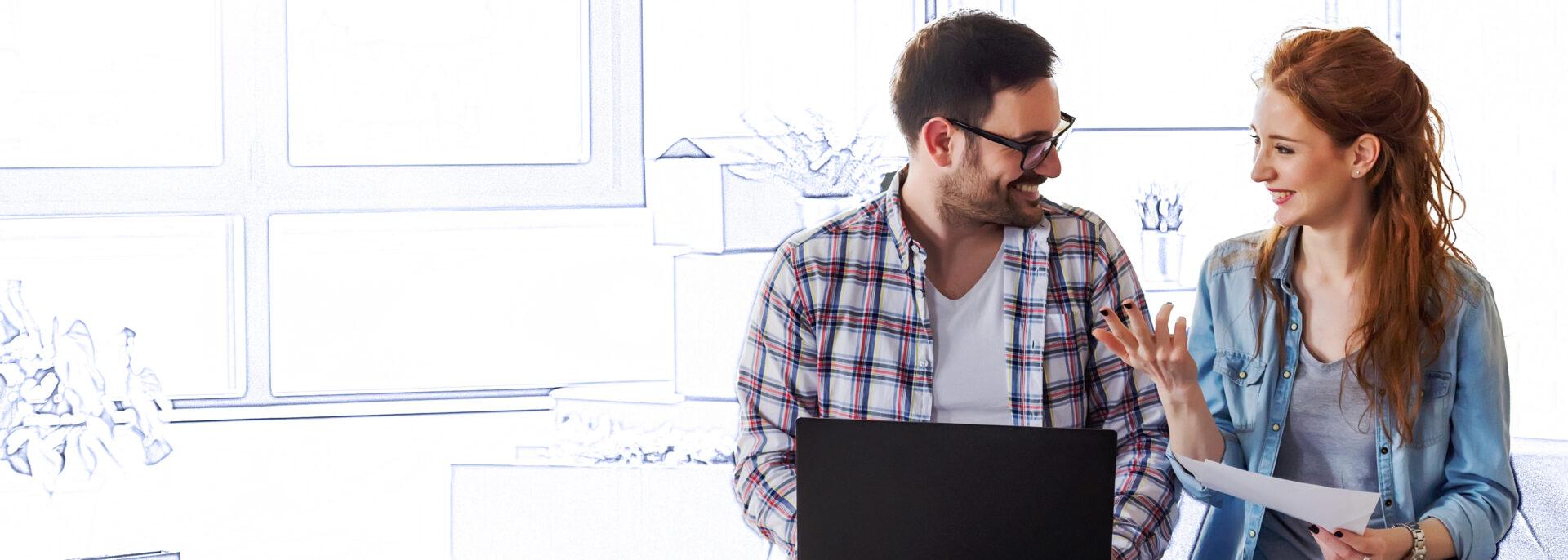 Couple planning for the future with a laptop
